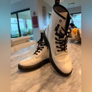 White Leather Lace-Up Boots